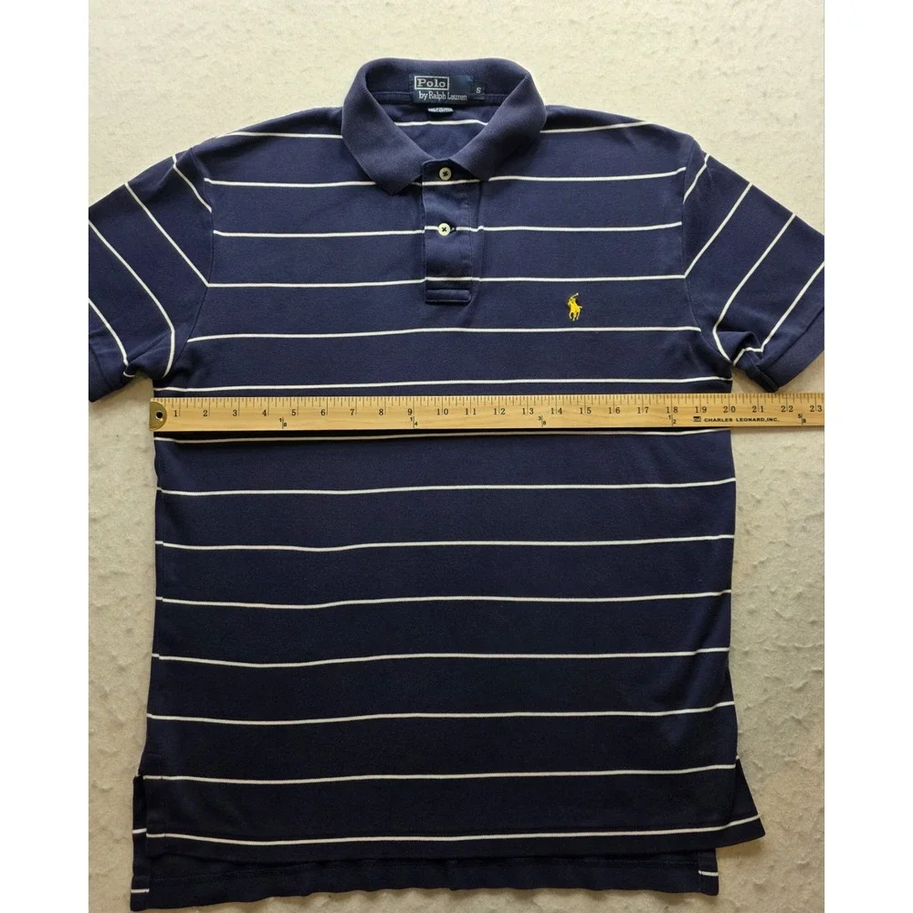 Polo Ralph Lauren Men's Blue w White Stripes w Yellow Pony Polo Shirt. Size S